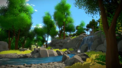 A screenshot of The Witness gameplay showing a river.